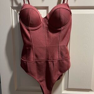 HAUTE MONDE Bodysuit Corset Top Pink Snap Crotch Underwire Shape Wear Large